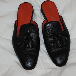 Santoni Black Leather Mules